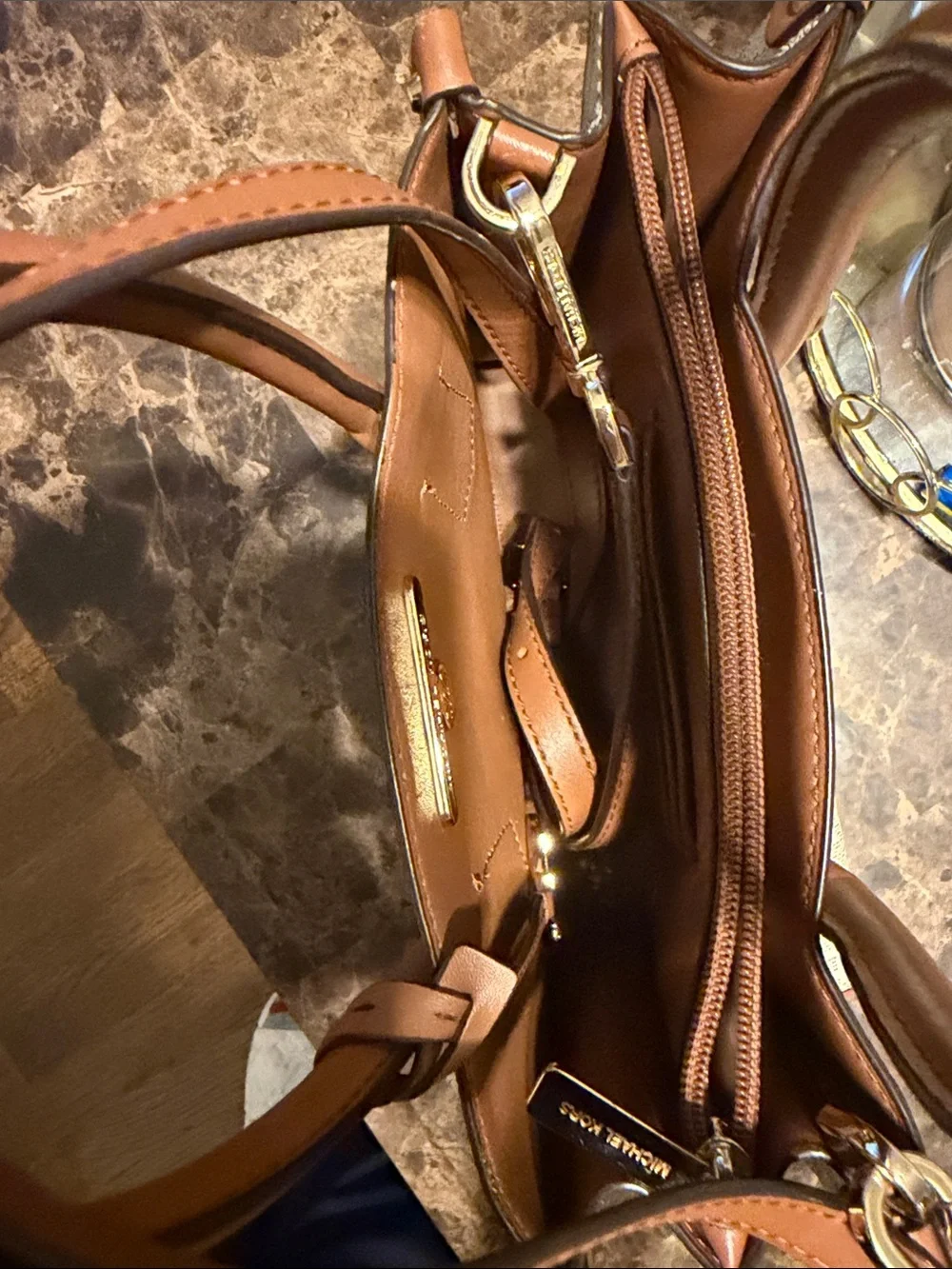 Michael Kors Beige/ Brown Logo Small Satchel